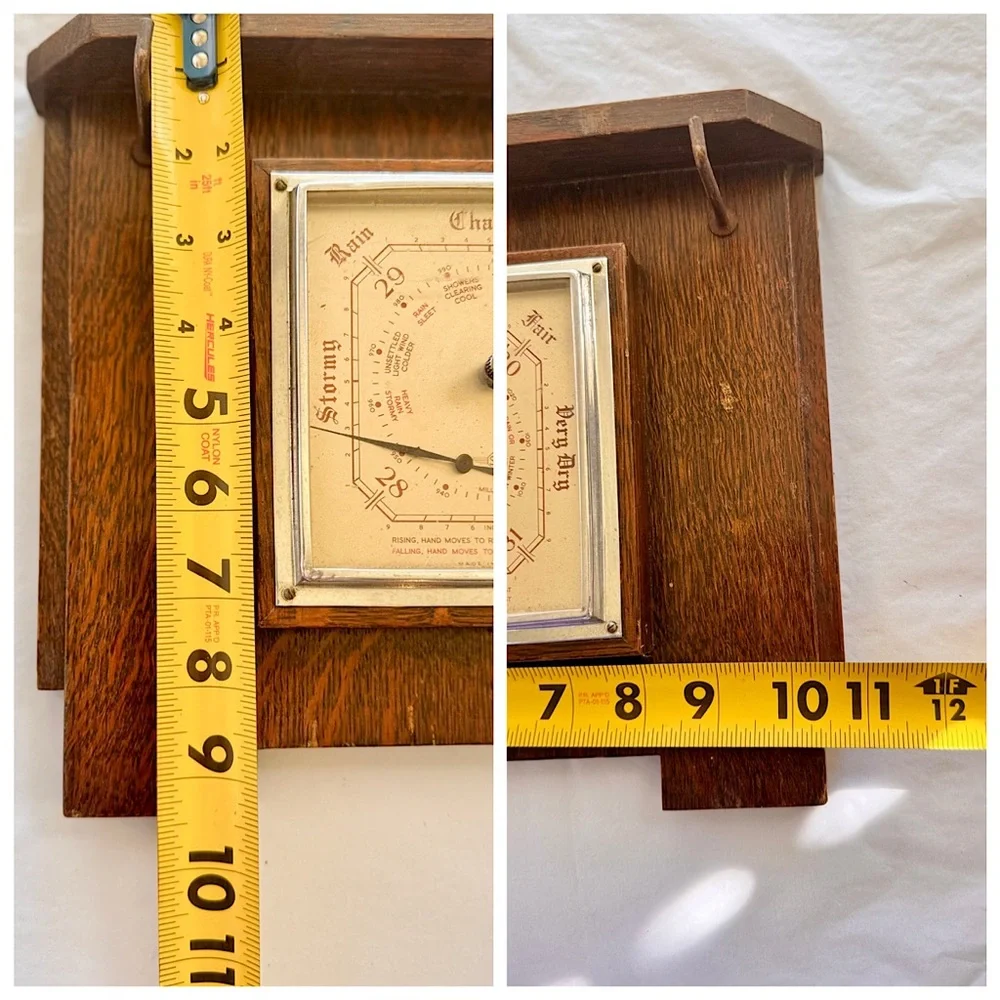 SB British Made Vintage Wooden Wall Clock Barometer w Key Hooks Hangers